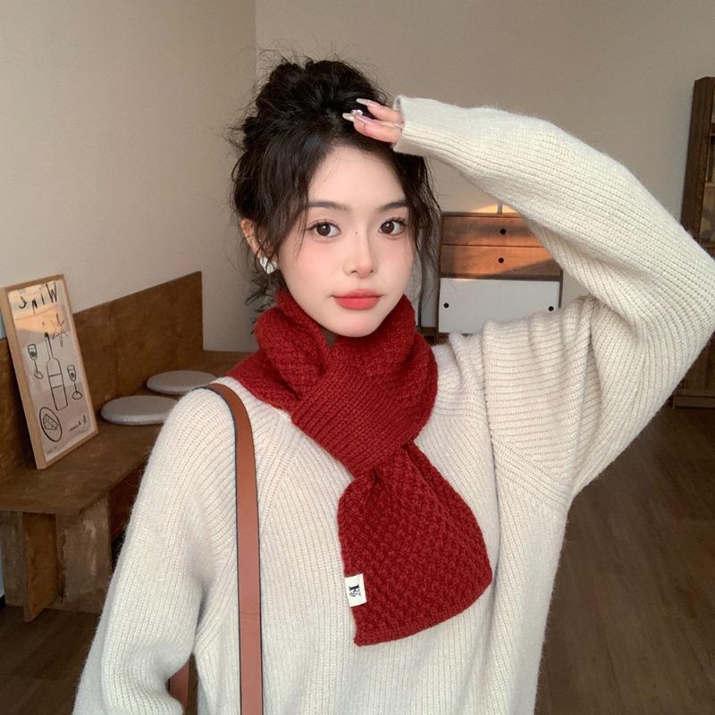 Knitted cross small scarf women's winter scarf autumn and winter new small versatile warm scarf