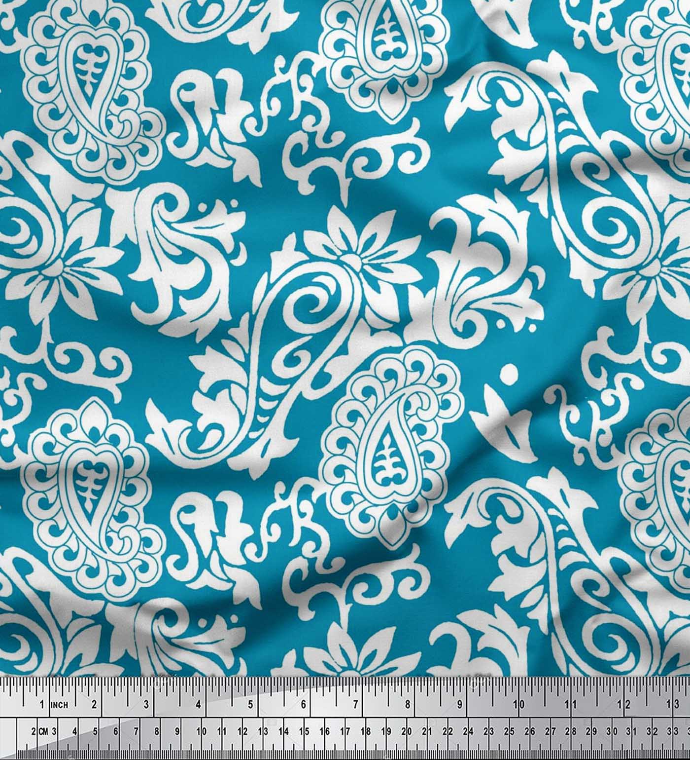 

Тканина Soimoi Cotton Cambric Fabric Paisley & Leaves Artistic Print Тканина на метр 42 дюйма 42 Inch Wide - Viscose Chiffon синій