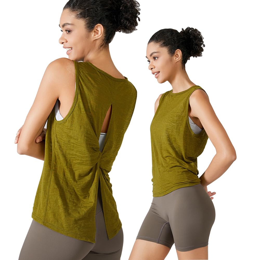 Yodilala Yoga Tank Loose Fit Cooling Long Sleeve Crew Solid Short Loose Size UV Green XL Women's Wear, Back-Beautifying Top, Top, Shirt, T-Shirt,
