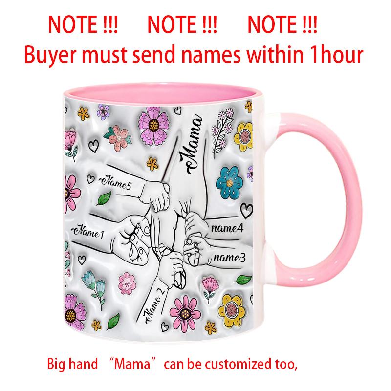 

Customize Name Mug Personalized 3D Effect Printing Flowers Cup Holding Hands Coffee Mugs cups With Handgrip Mother s Day Gifts
