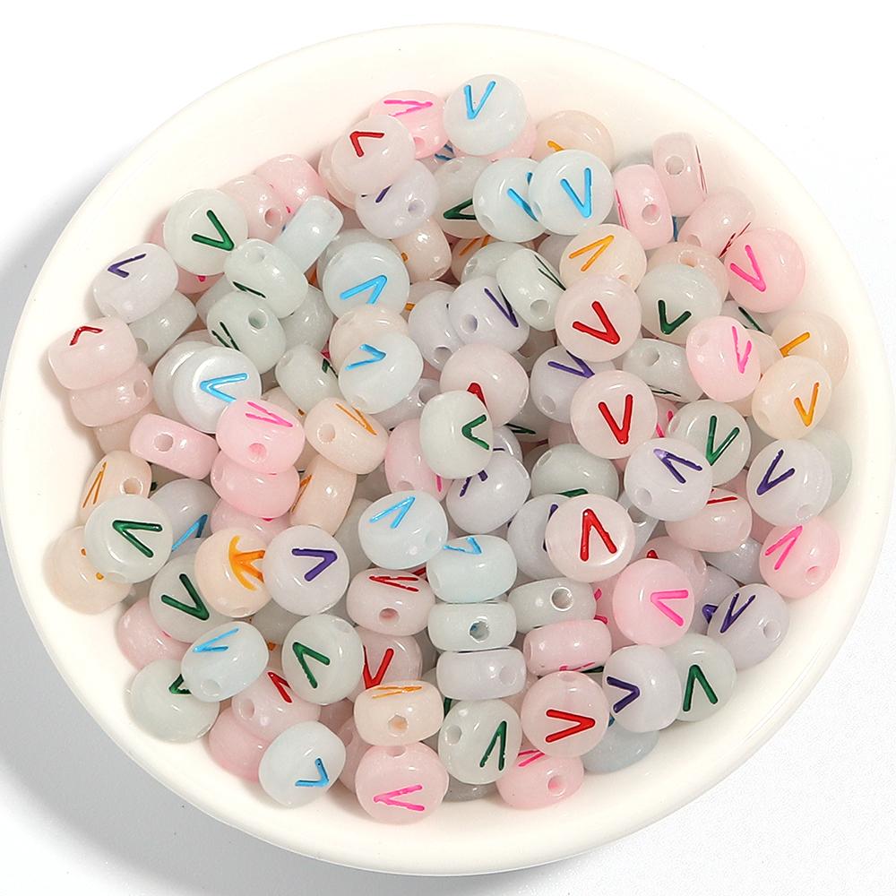 100Pcs/Lot 7mm Acrylic Luminous Beads Translucent Colorful Letter A-Z Flat Round Beads Diy Fashion Bracelet Necklace  Jewelry