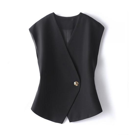 Women Suit Waistcoat V-Neck Sleeveless Single Button Irregular Design Suit Vest Solid