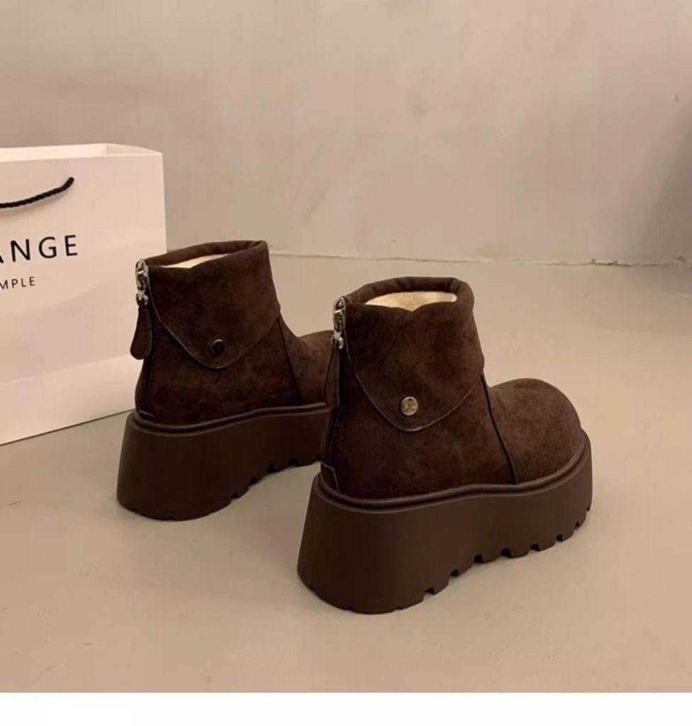 Fuzzy Winter Snow Boots: Cold-Proof, Thick-Soled for Men & Women, Birken Style, Plus Velvet, Flat.