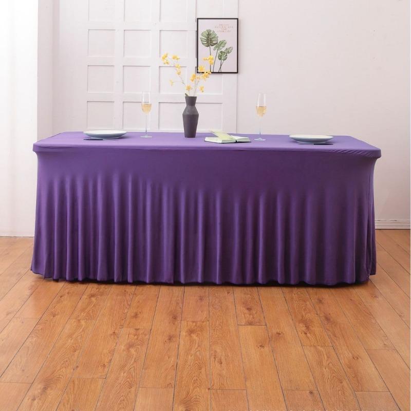 4/6/8 FT Stretch Table Cloth Polyester Rectangle Washable Table Cloth Solid Color for Birthday Wedding Events Party Decoration