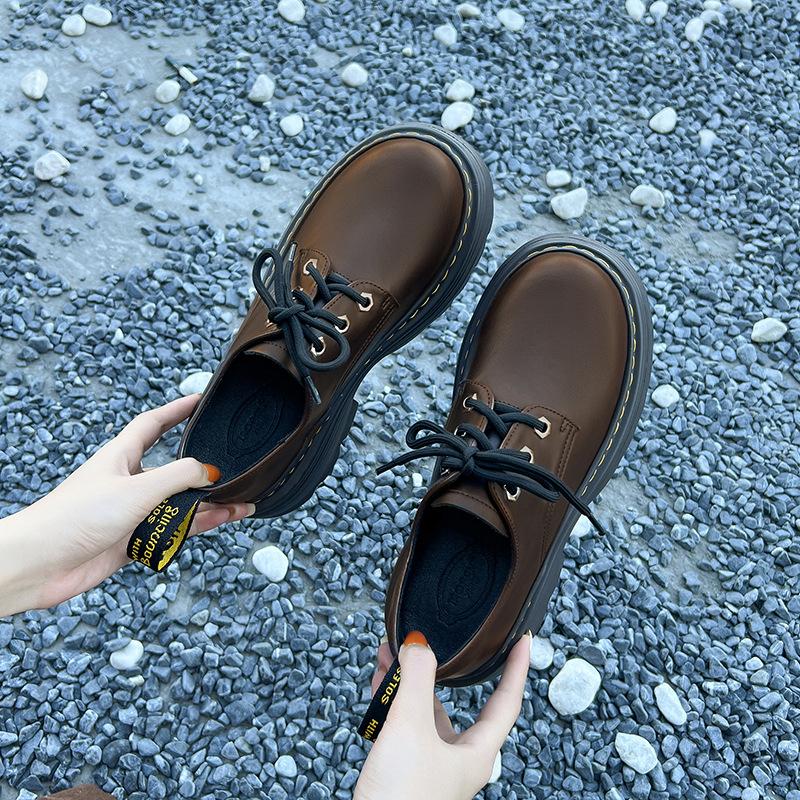 Thick-soled Derby single shoes autumn and winter new Martins heightened lace-up small leather shoes for women