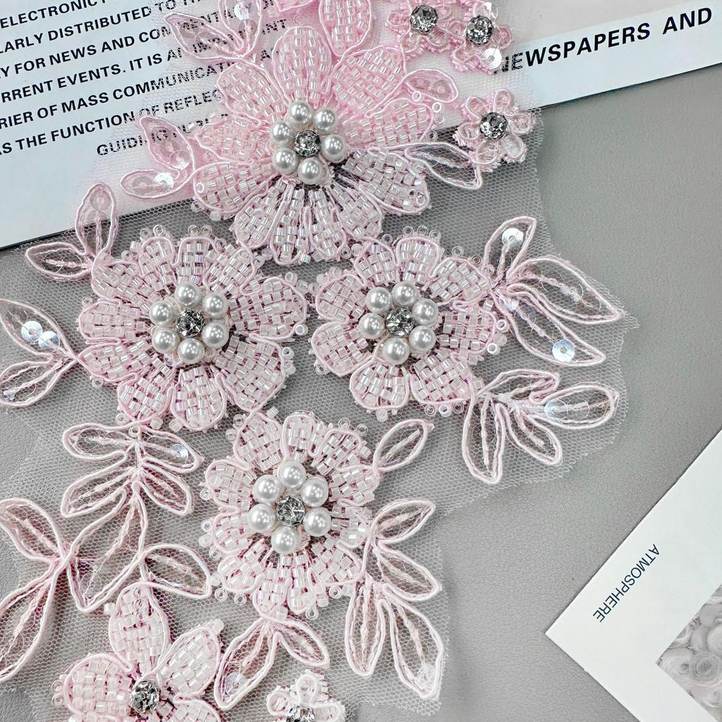 Heavy Industry Beaded Sequins Three-Dimensional Flower Applique Clothing Dress Wedding Decoration Front Collar Accessories Cloth Sticker
