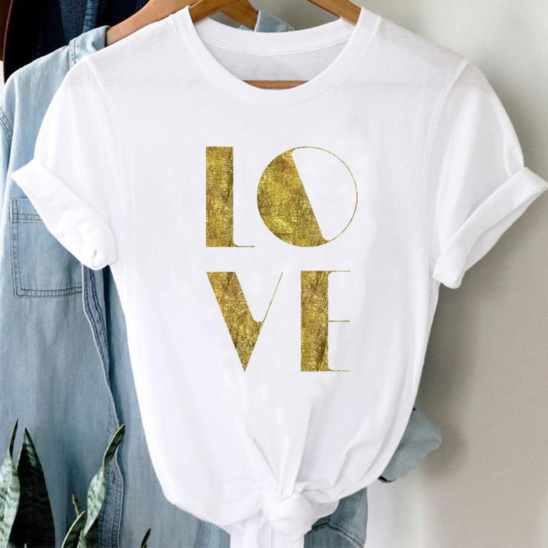 (European Size)  90s Print Women Love Trend Style Cute Lady Short Sleeve Tee Top Clothing Casual Fashion Tshirt Female Graphic T-shirt