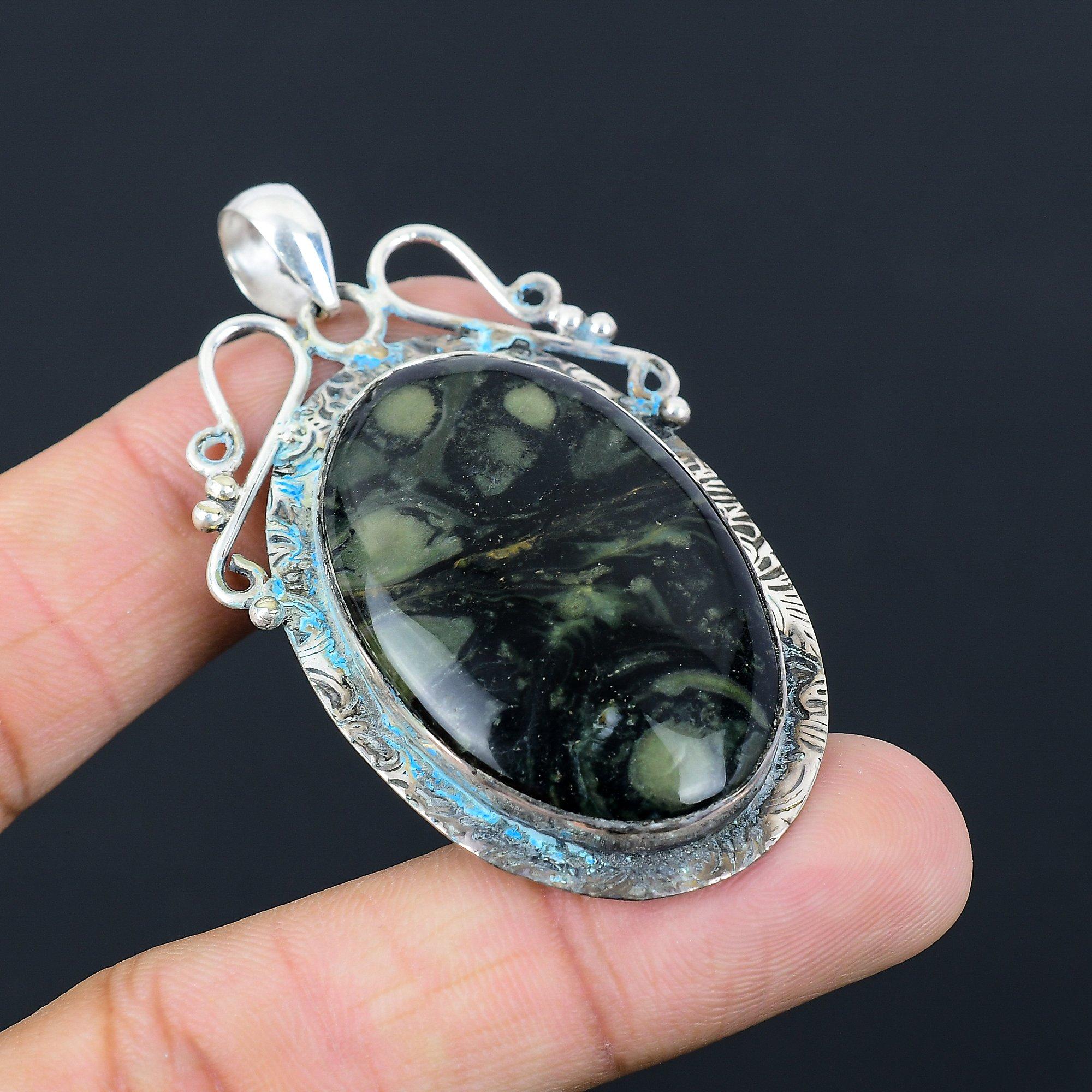 925 Sterling Silver Oval Natural Kambaba Jasper New Sister Birthday Boho Pendant