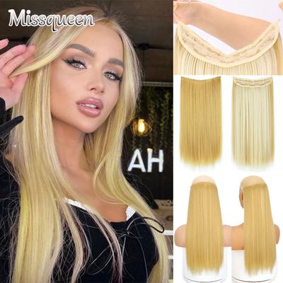 Extension Capelli Lunghi Lisci Biondo Chiaro Misto Colore Invisibili Fibra Sintetica Uso Quotidiano Naturale Senza Clip Parrucchino