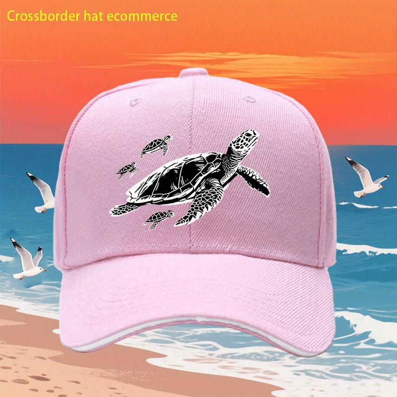 Sea Turtle Family Print Baseball Cap Adjustable Polyester Summer Casual Outdoor Sports Dad Hat