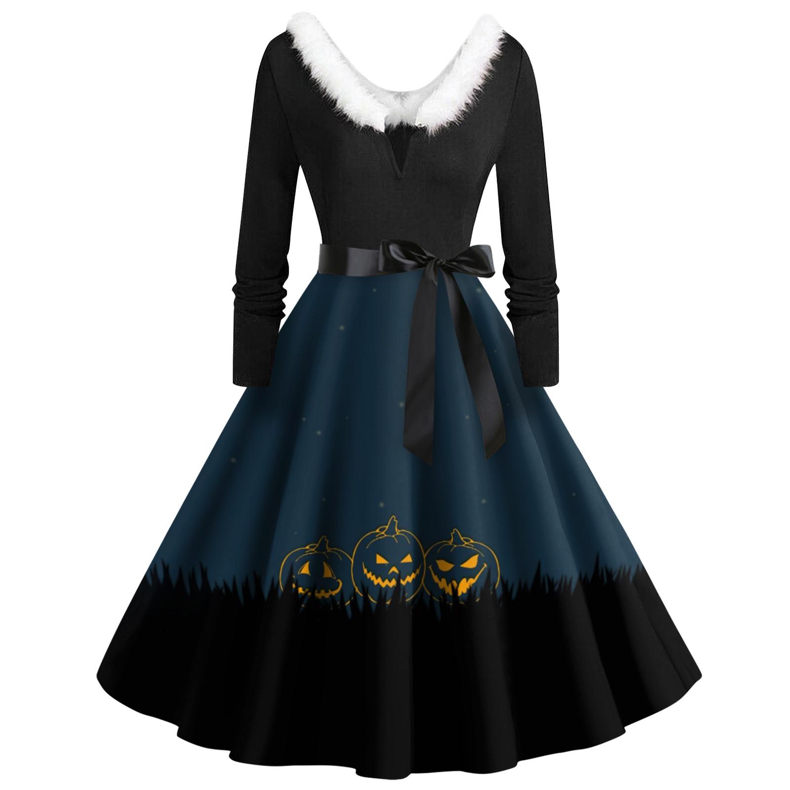 Женские повседневные модные платья с длинными рукавами и v-образным вырезом с принтом — фото 7