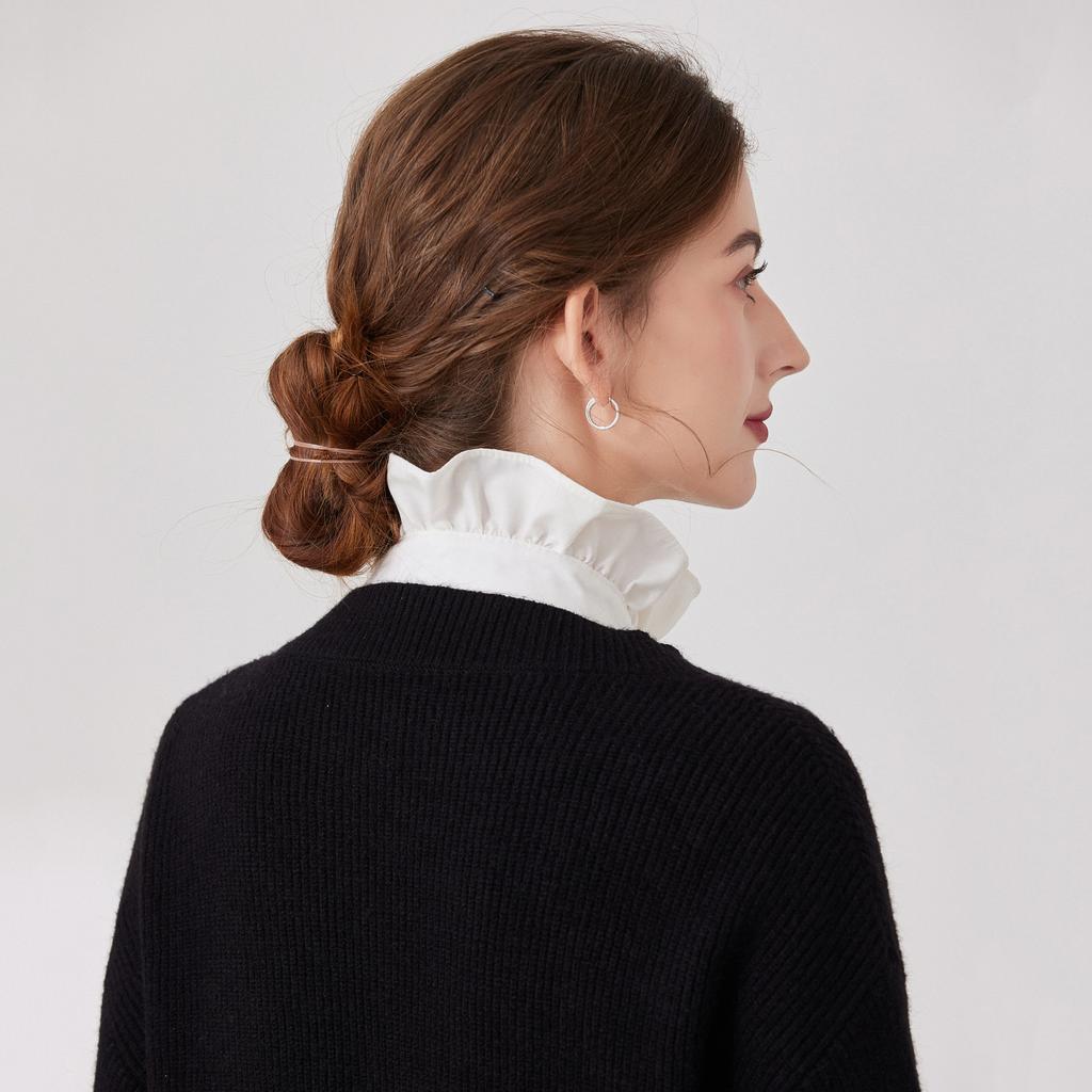 Pilzknopfleiste, gepresster Faltenkragen, verspielt und süß, weißes Baumwollhemd, falscher Kragen