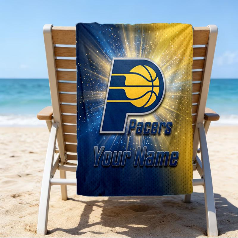 Custom Name Beach Towel Pacers Basketball Team Beach Towel, Soft Microfiber, Gift for Her/Him, Birthday, for Pool, Beach, Travel, Fan Gifts