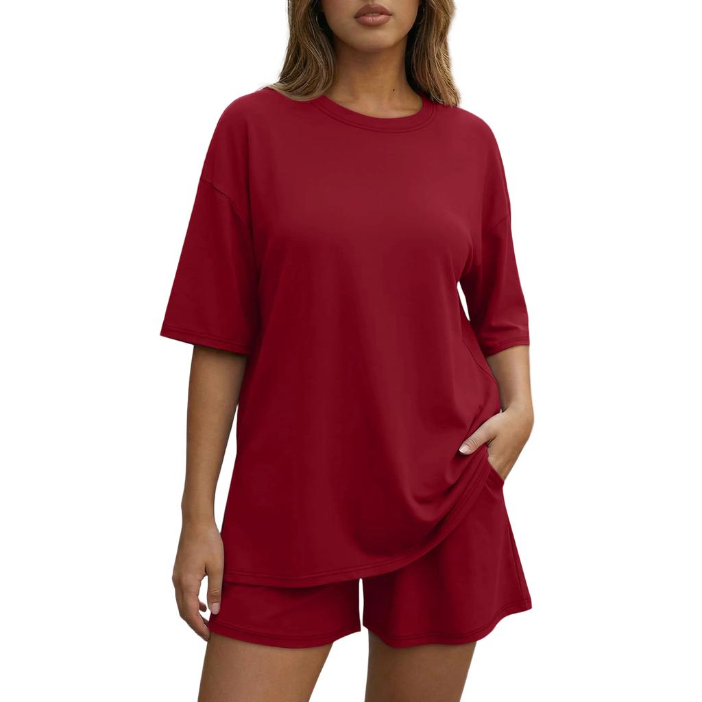 Women's Loose And Fashionable  Casual Short Sleeved Shorts Two-piece Set