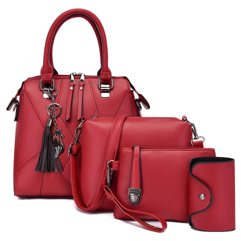 Solid Color Fringed Large-capacity Shoulder Bag Popular Fashion Portable Oblique Span Bag Splicing Bag