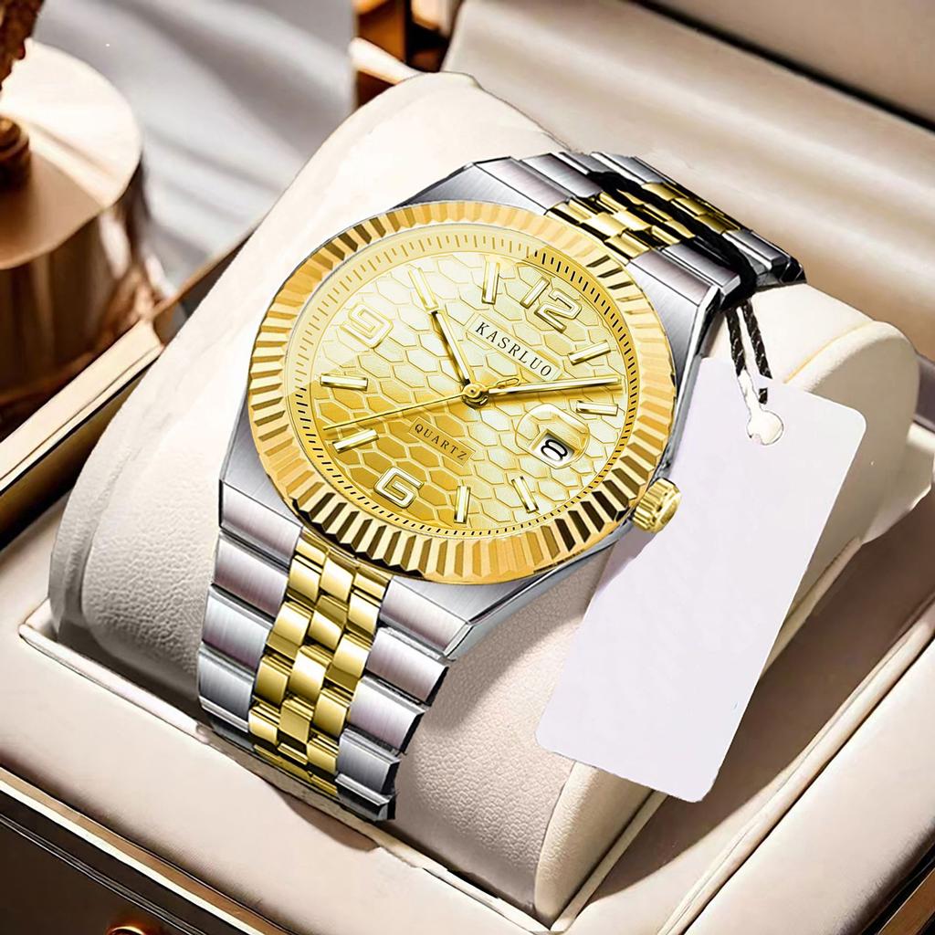 Men'S Watch Stainless Steel Waterproof Non-Mechanical Luminous Calendar Fashion Steel Belt Quartz Watch