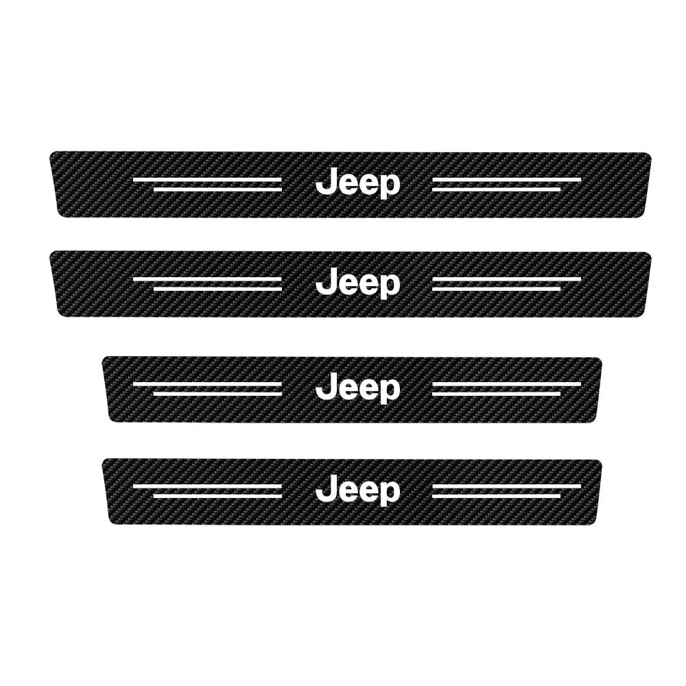 4Pcs Carbon Fiber Car Doorsill Protector Sticker For Jeep Compass Wrangler Gladiator Renegade Grand Cherokee Wagoneer AJW1