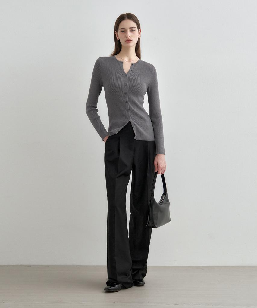 MONGDOL Single-Pleat Wide Slacks Black Mdpt025Black