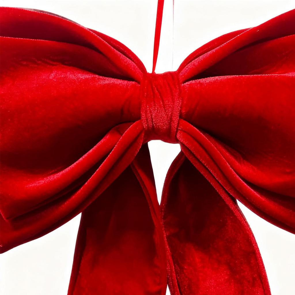 Red Oversized Christmas Bow Enlarged Christmas Hanging Velvet Bowknot Christmas Tree Hanging Decoration Festive Scene