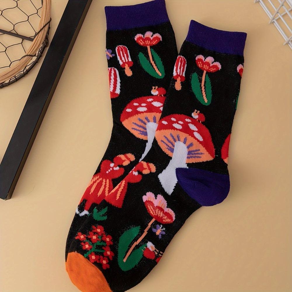European and American Fashion Color Printing Women Socks Women with Mushrooms Spring Women Socks.