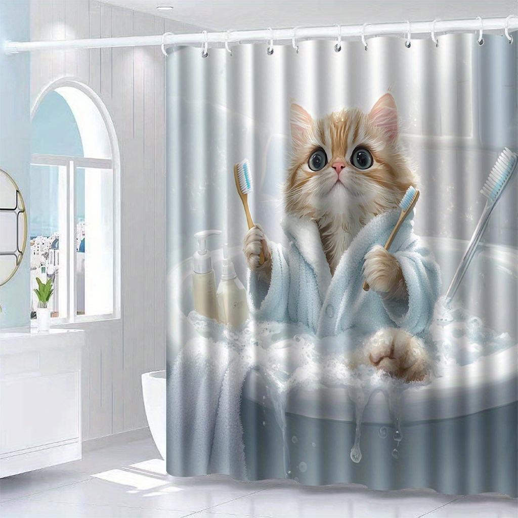 Cute Cat Bath Shower Curtain: Embrace the Fun Design, Soft Fabric, and Playful Vibes for Your Cozy Bathroom