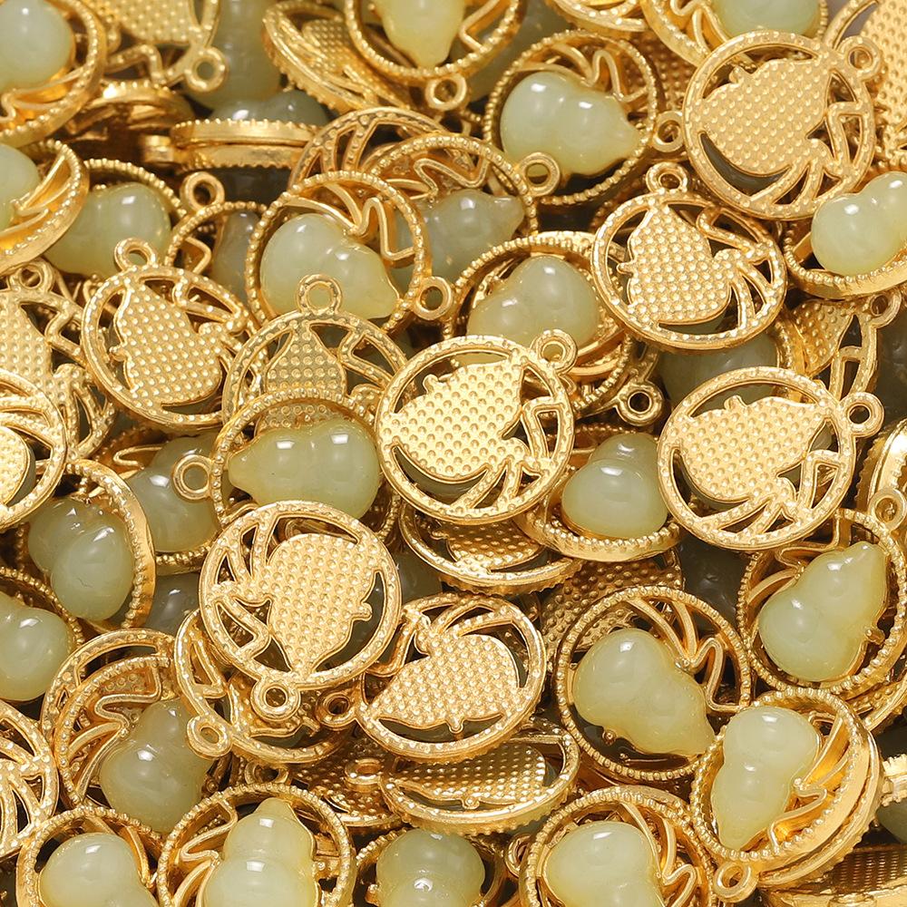 2Pcs Glass Alloy Inlaid Jade Pendant Safety Buckle Cloud Lock Pendant Handmade DIY Bracelet Necklace Antique Clothing Accessories