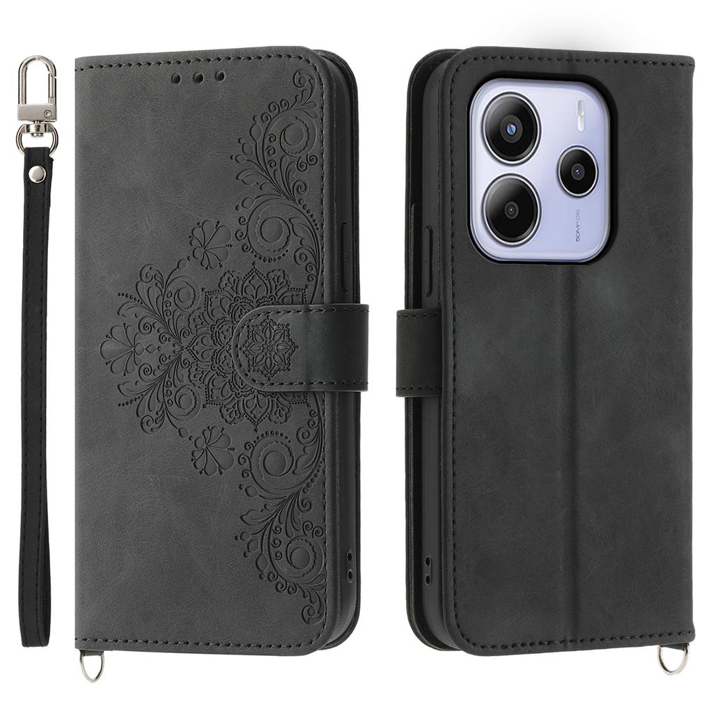 Pro Xiaomi Redmi Note 14 4G (163,25 mm) Pouzdro Vzor Květin PU Kůže Peněženka Kryt na Telefon s Poutkem