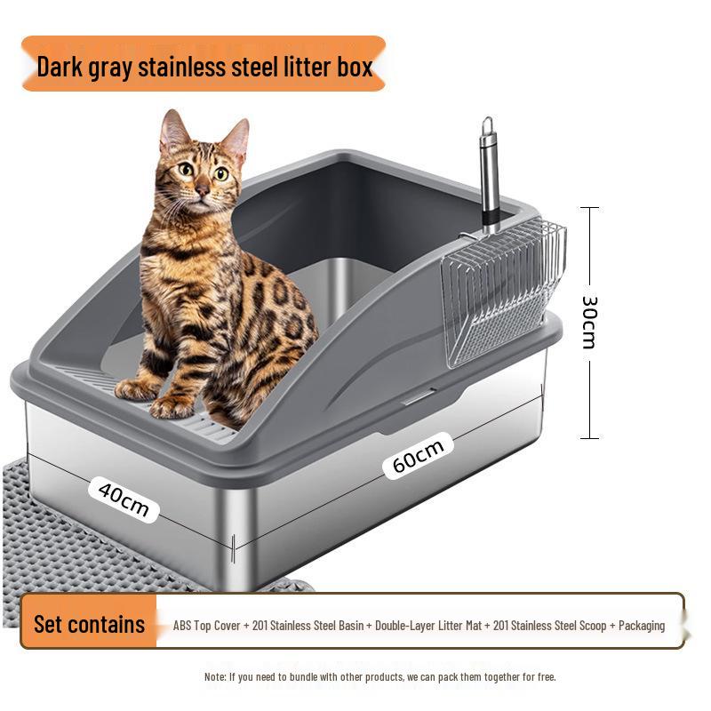 Stainless Steel Extra Large Cat Litter Box with Elevated Slope