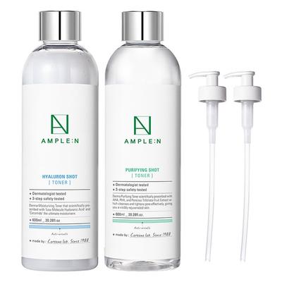 Coreana Ample-N Hyaluron Shot Toner Large Size 600ml + Purifying Shot Toner Large Size 600ml + Toner Pump, 1 Pcs