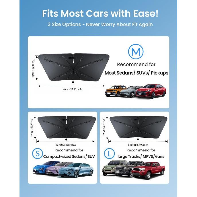 Bendable Handle Foldable Car Windshield Sun Shade Universal Sunshield Protector for SUV Car MPV Pickup Auto Front Window CoverWindshield Sunshades 1