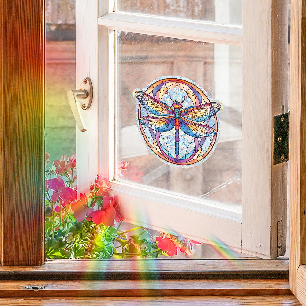 Cartoon Painted Dragonfly Balcony Glass Window Home Wall Background Beautification Stickers