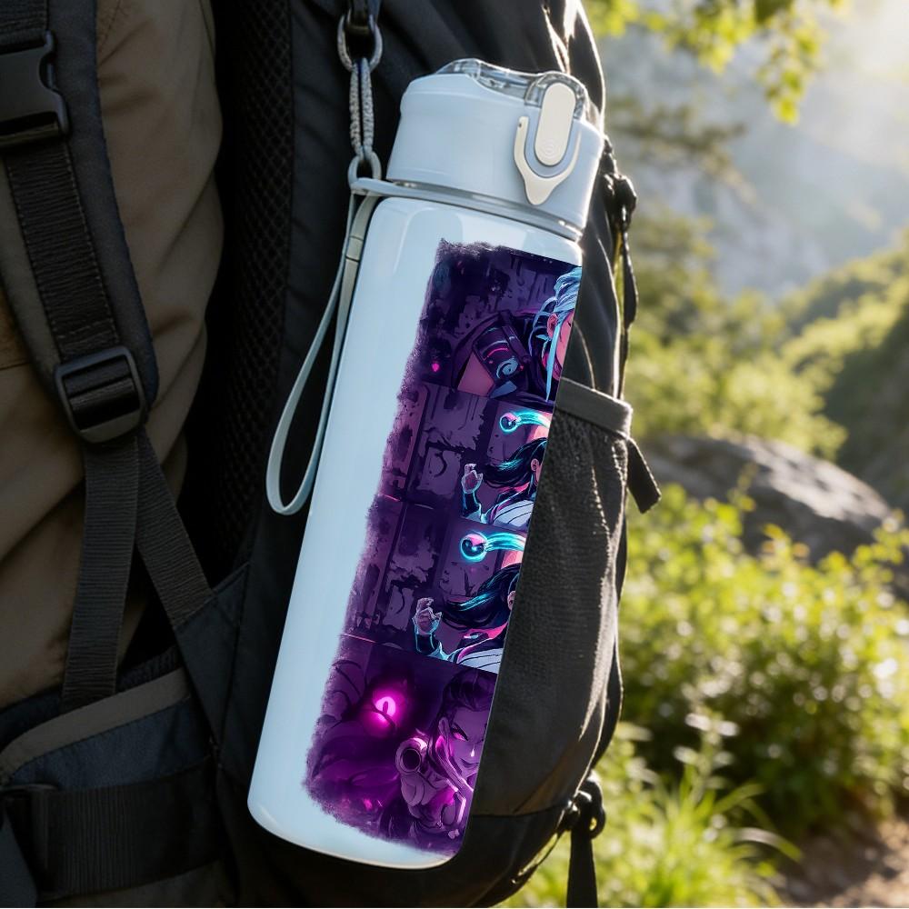 1PC Dark Purple Anime Girl Poster Print 750ml Color Plastic Sports Water Bottle Leakproof Flip Straw Lid Suitable for Sports Office Home Use