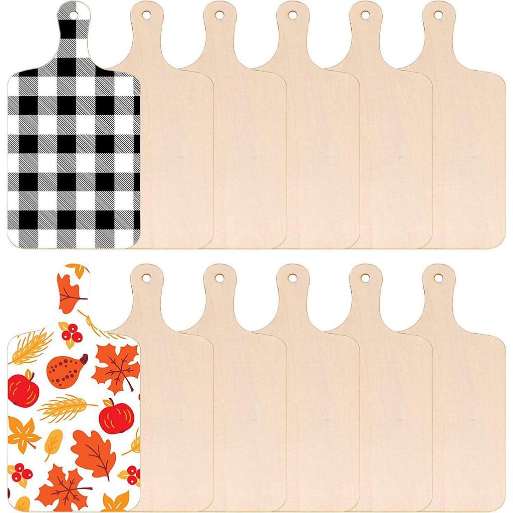 Unfinished Wooden Cutting Board with Handle for DIY Thanksgiving and Christmas Kitchen Crafts