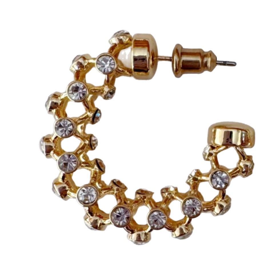 Hong Kong Style Rhinestone Woven Retro C-Shaped Hoop Earrings