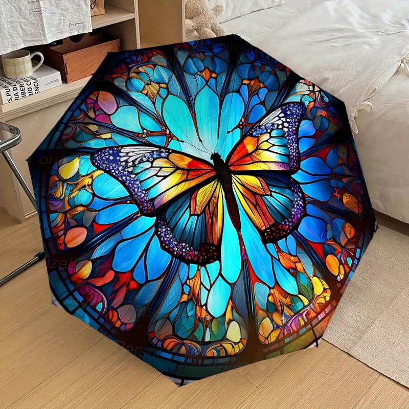 

1pc Butterfly Stained Glass Automatic Folding Umbrella, Casual Outdoor Accessory, Birthday Festival Gift yy251126162