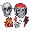 5Pcslot Flame Skull Embroidery Patch Punk Sewing Fusible Patch Diy Iron On Patches For Clothing Thermoadhesive Patches Sticker