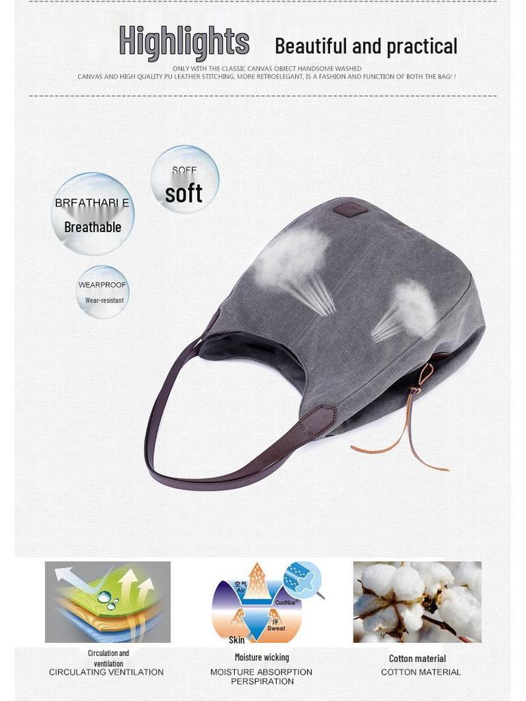 Large Capacity Canvas Tote Bag with Three-Layer Pockets - Ladies' Casual Shoulder Handbag