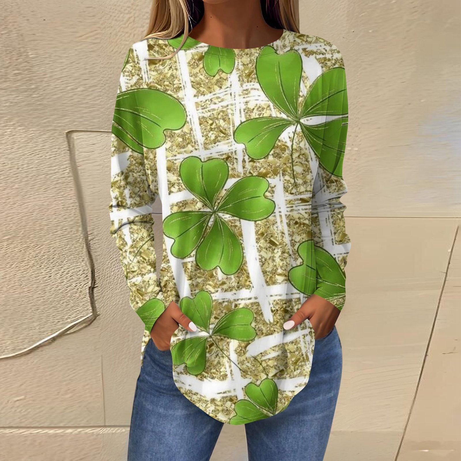 

Женская модная свободная футболка с круглым вырезом и длинным рукавом с принтом XL жёлтый