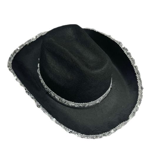 Women Party Hat Bright Color Concave Top Wide Brim Sequin Cosplay Decorative Costume Contrast Color Dance Show Props Western Cowboy Hat Headwear