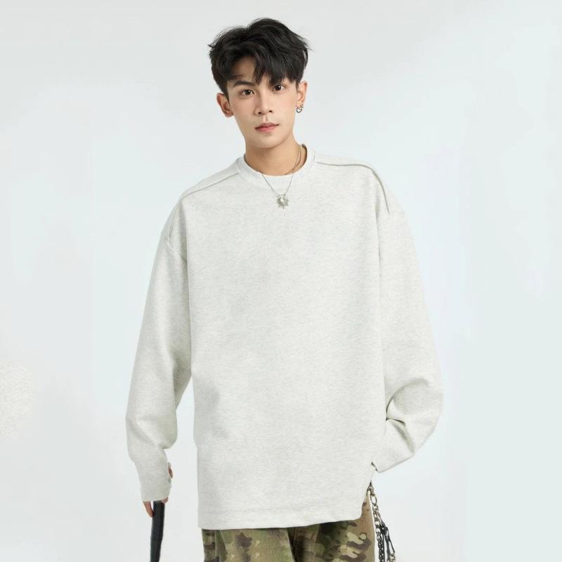 

Мужская осенне-зимняя футболка с длинным рукавом нового стиля, дизайнерское нижнее белье, верхняя одежда, свободный повседневный свитшот на молнии с круглым вырезом L серый