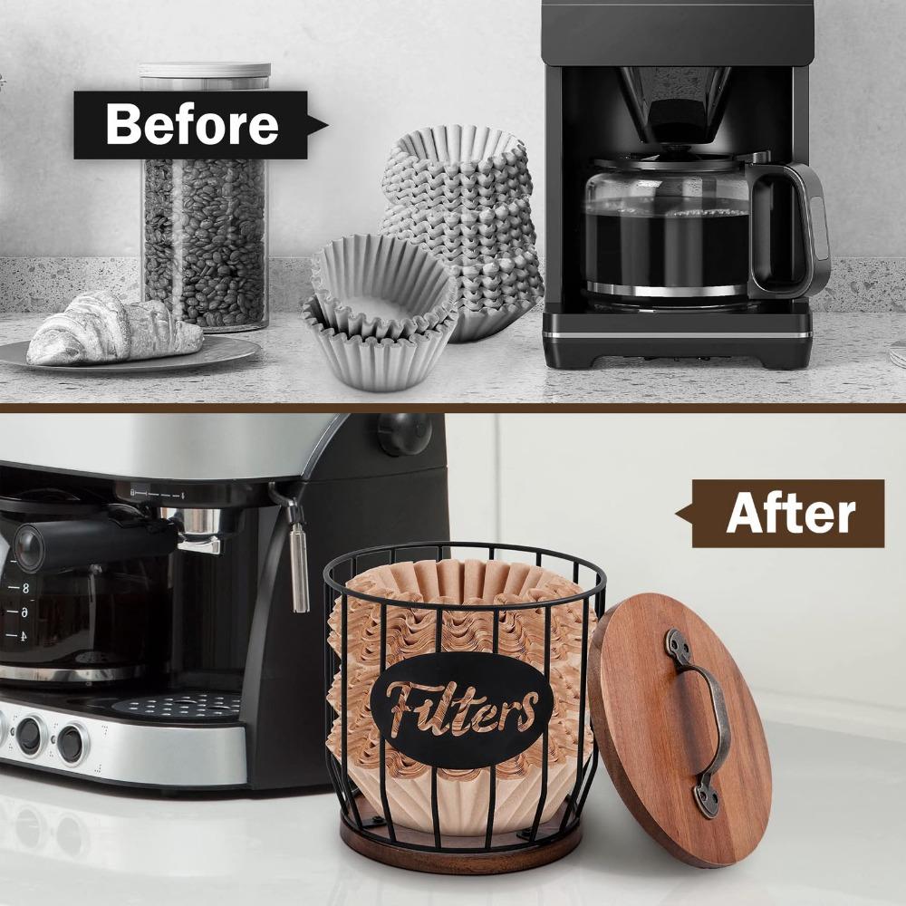 With Lid Coffee Filter Holder Wire Basket Coffee Filter Storage Container  For Home Kitchen