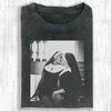 Vintage Washed Nun Shirt, Gothic Religious Aesthetic Tee Summer Men's and Women's Washed T-shirt Top