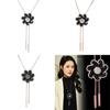 Exquisite Womens Floral Sweater Necklace With Long Tassel And Shimmering Rhinestones