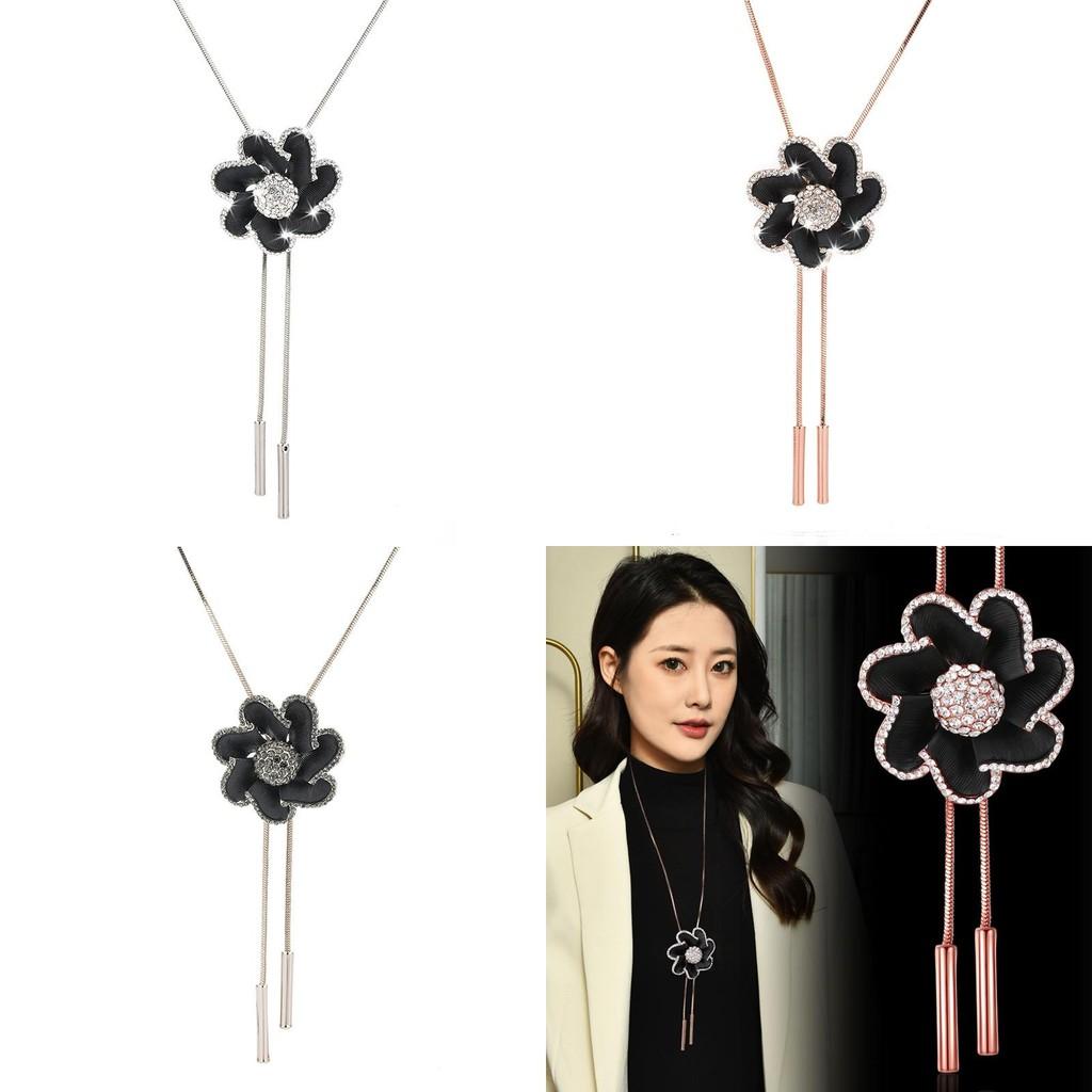Chic Stylish And Long Chain Flower Sweater Necklace With Luxurious Accents Rhinestone