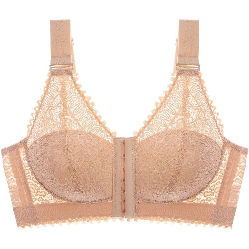 Front Button Beautiful Back Underwear Thin Gathered Anti Sagging Adjustable Bra Women's Plus Size No Steel Ring Bra