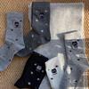 Versatile Grey Cartoon Cat Embroidery Mid-calf Socks: Breathable & Seamless for Autumn/Winter
