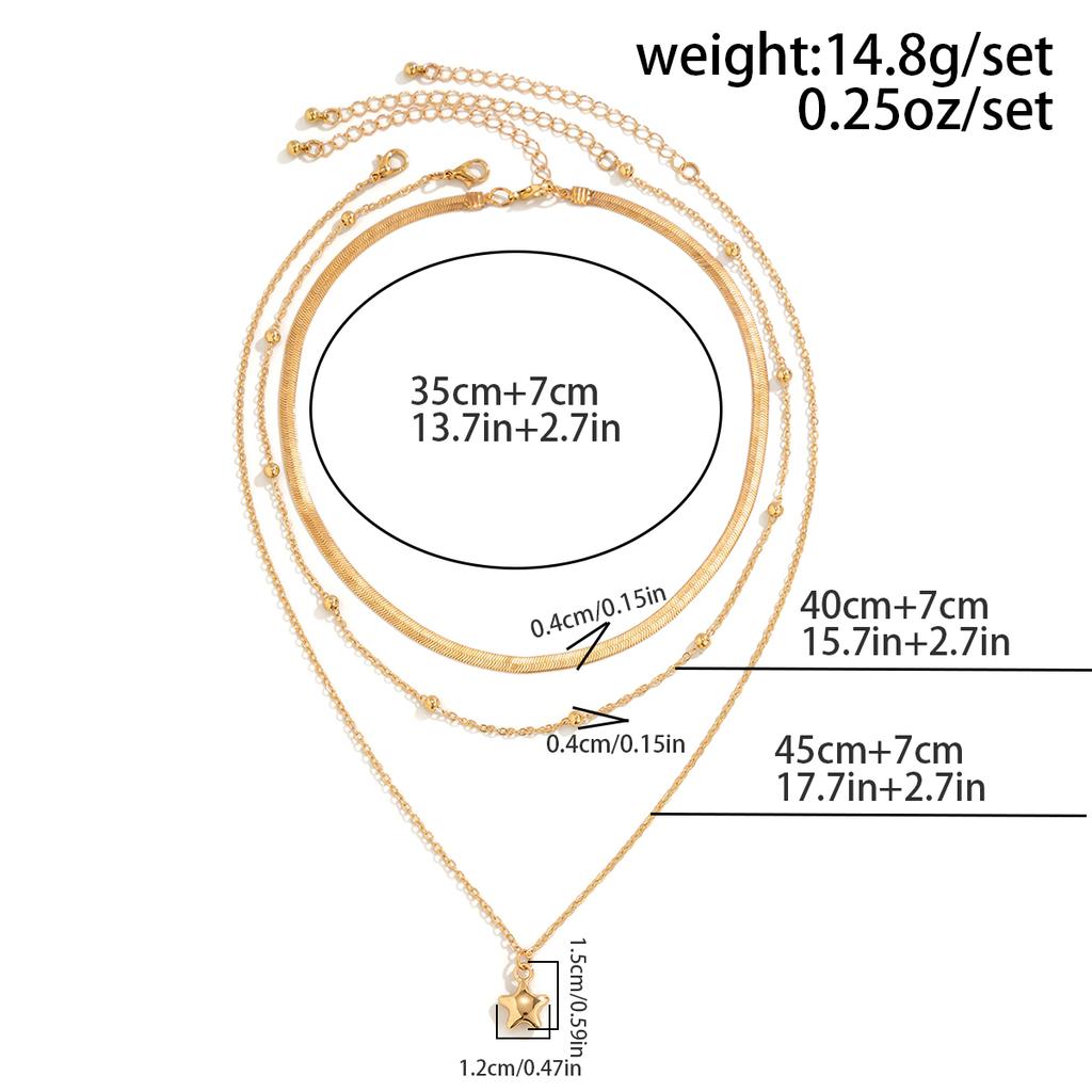 KunJoe 3pcs/set Punk Silver Color Copper Bead Flat Snake Chain Necklace for Women Vintage Star Pendant Necklace Set