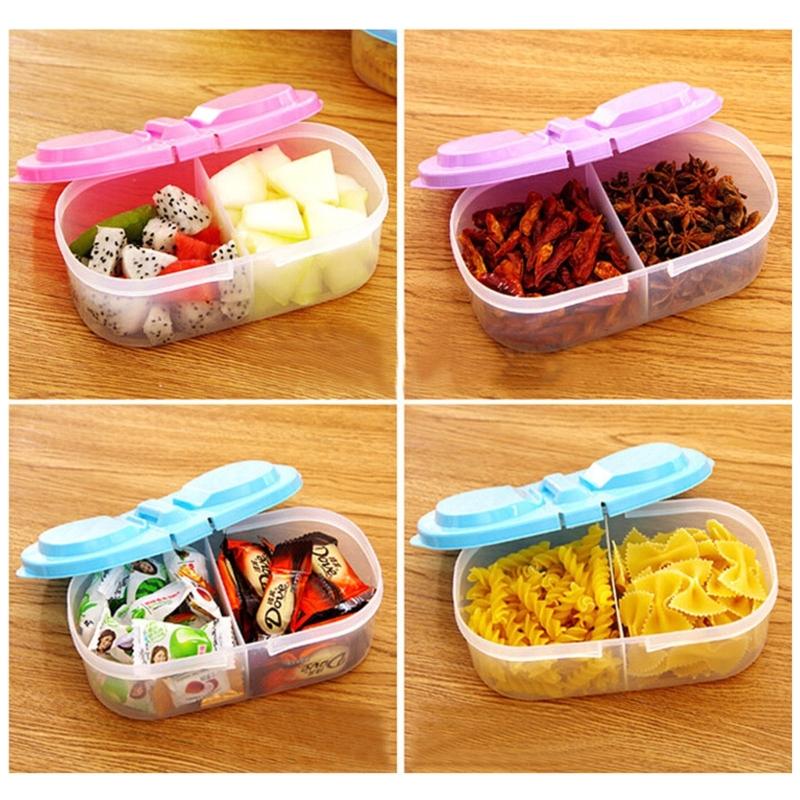 Clear Lid Double Compartment Food Storage Container Plastic Snacks Keepers For Kids Travel And Daily Use