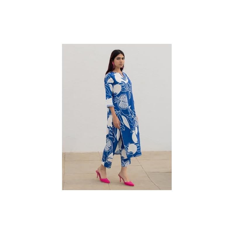 Kurta Set: Timeless Beauty with a Contemporary Twist! Radiate Elegance with Our Cotton Blend Printed Kurti Pant Sets! Bl L