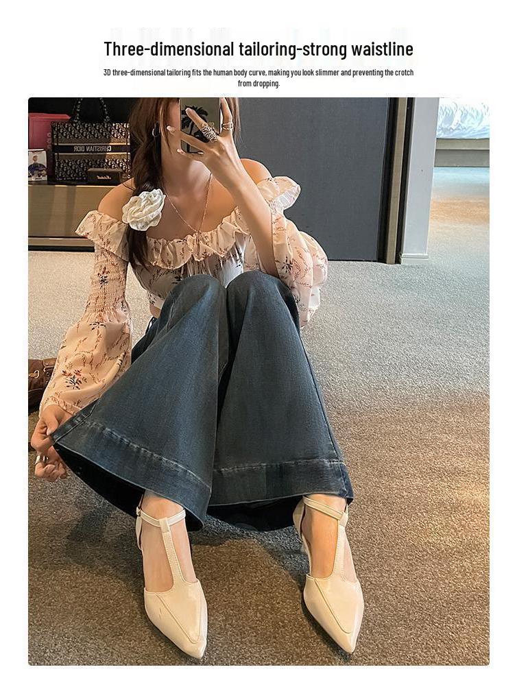 Damen Zementgraue Weitbeinige Micro-Flare Jeans - 2025 Sommer Schlankmachende Elastische Schlaghosen